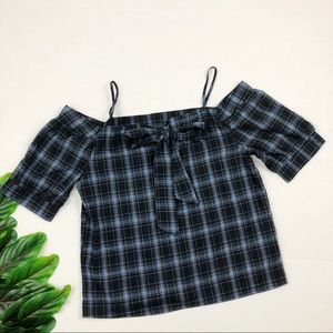 NWT Paper Crane Cold Shoulder Plaid top